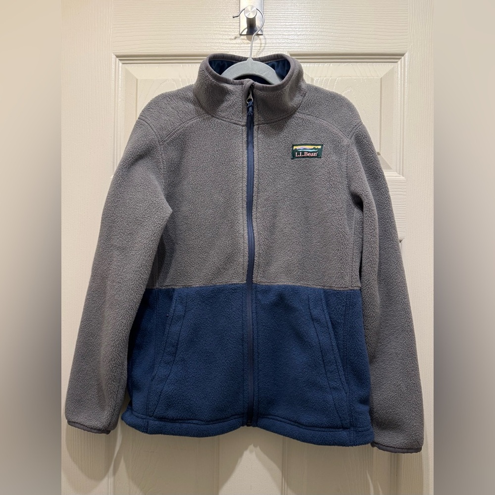 L.L. Bean Kids’ Full Zip Fleece Jacket, Color: Gray/Navy, Size: 10-12